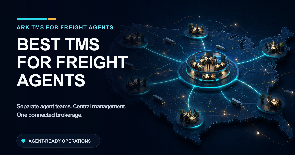 Best TMS for Freight Agents graphic showing separate agent teams connected to central brokerage management